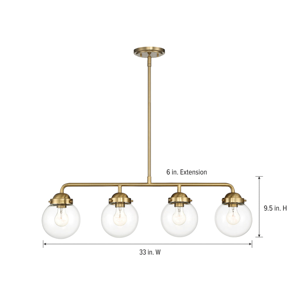Knoll 4-Light Brushed Gold Retro Linear Chandelier for Kitchen Islands with No Bulbs Included