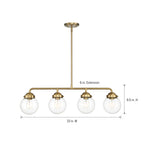 Knoll 4-Light Brushed Gold Retro Linear Chandelier for Kitchen Islands with No Bulbs Included