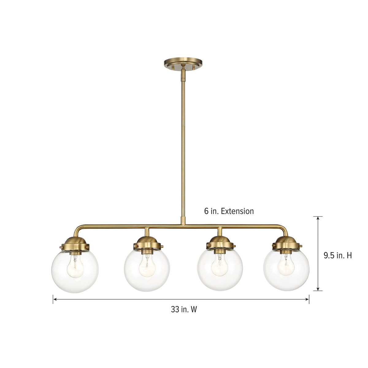 Knoll 4-Light Brushed Gold Retro Linear Chandelier for Kitchen Islands with No Bulbs Included