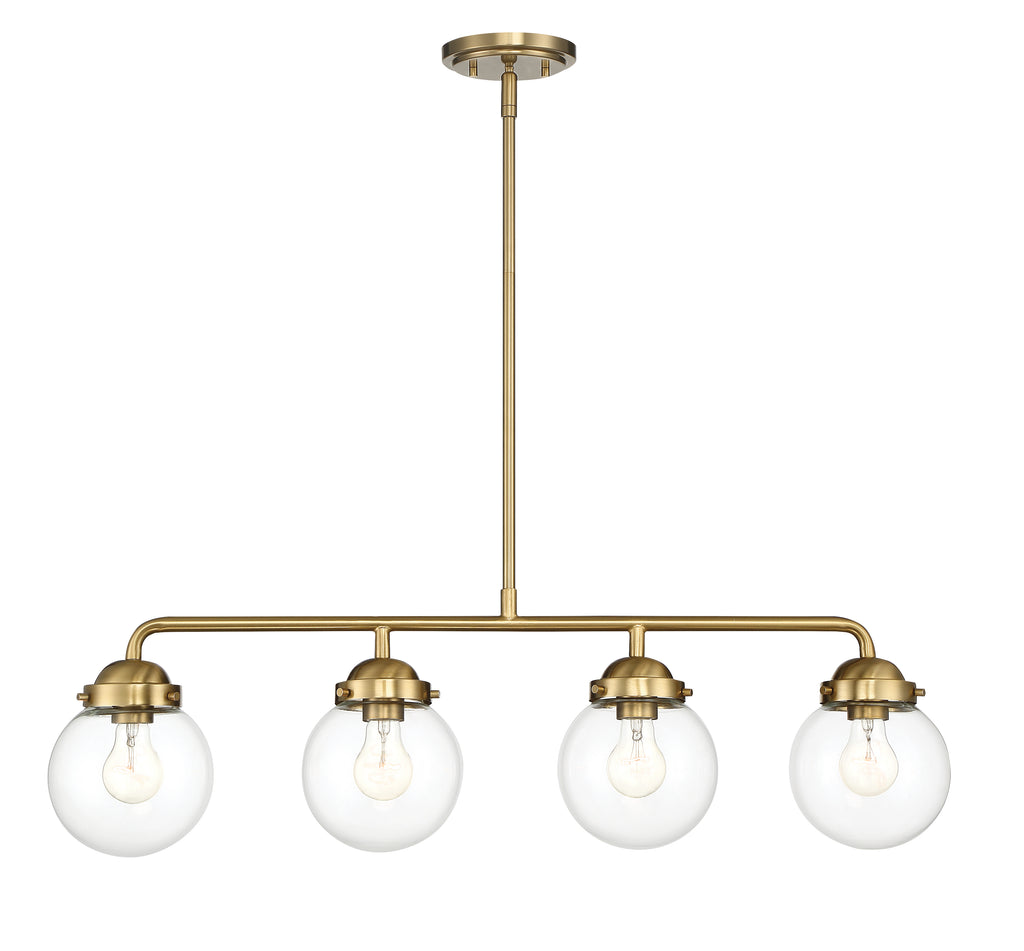 Knoll 4-Light Brushed Gold Retro Linear Chandelier for Kitchen Islands with No Bulbs Included