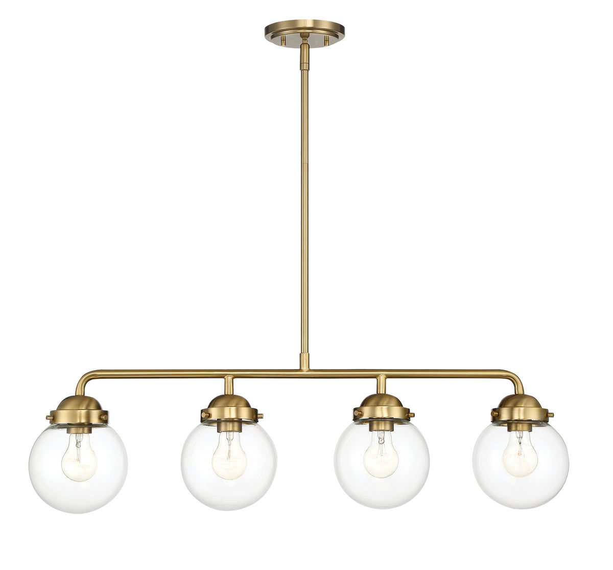 Knoll 4-Light Brushed Gold Retro Linear Chandelier for Kitchen Islands with No Bulbs Included