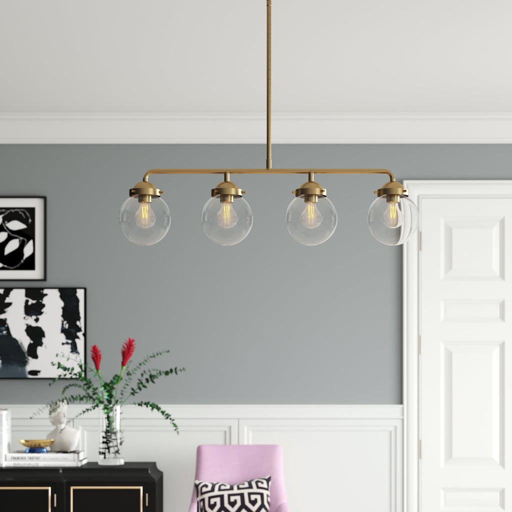 Knoll 4-Light Brushed Gold Retro Linear Chandelier for Kitchen Islands with No Bulbs Included