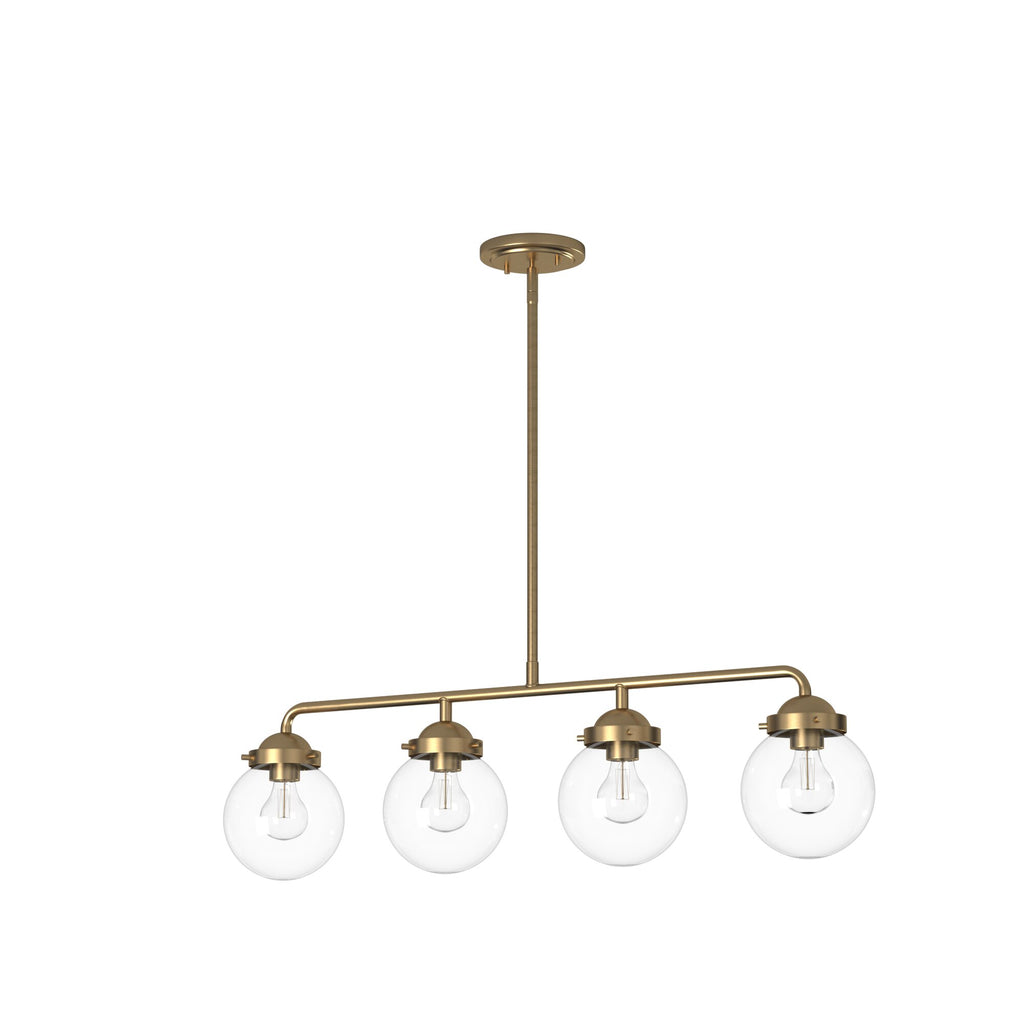 Knoll 4-Light Brushed Gold Retro Linear Chandelier for Kitchen Islands with No Bulbs Included