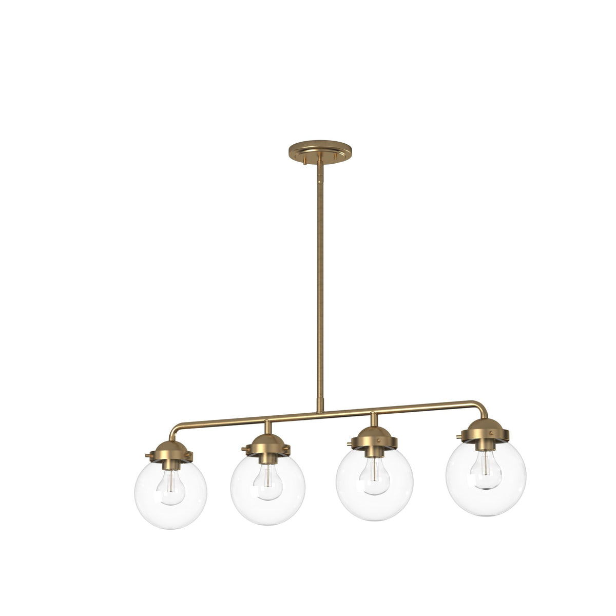 Knoll 4-Light Brushed Gold Retro Linear Chandelier for Kitchen Islands with No Bulbs Included