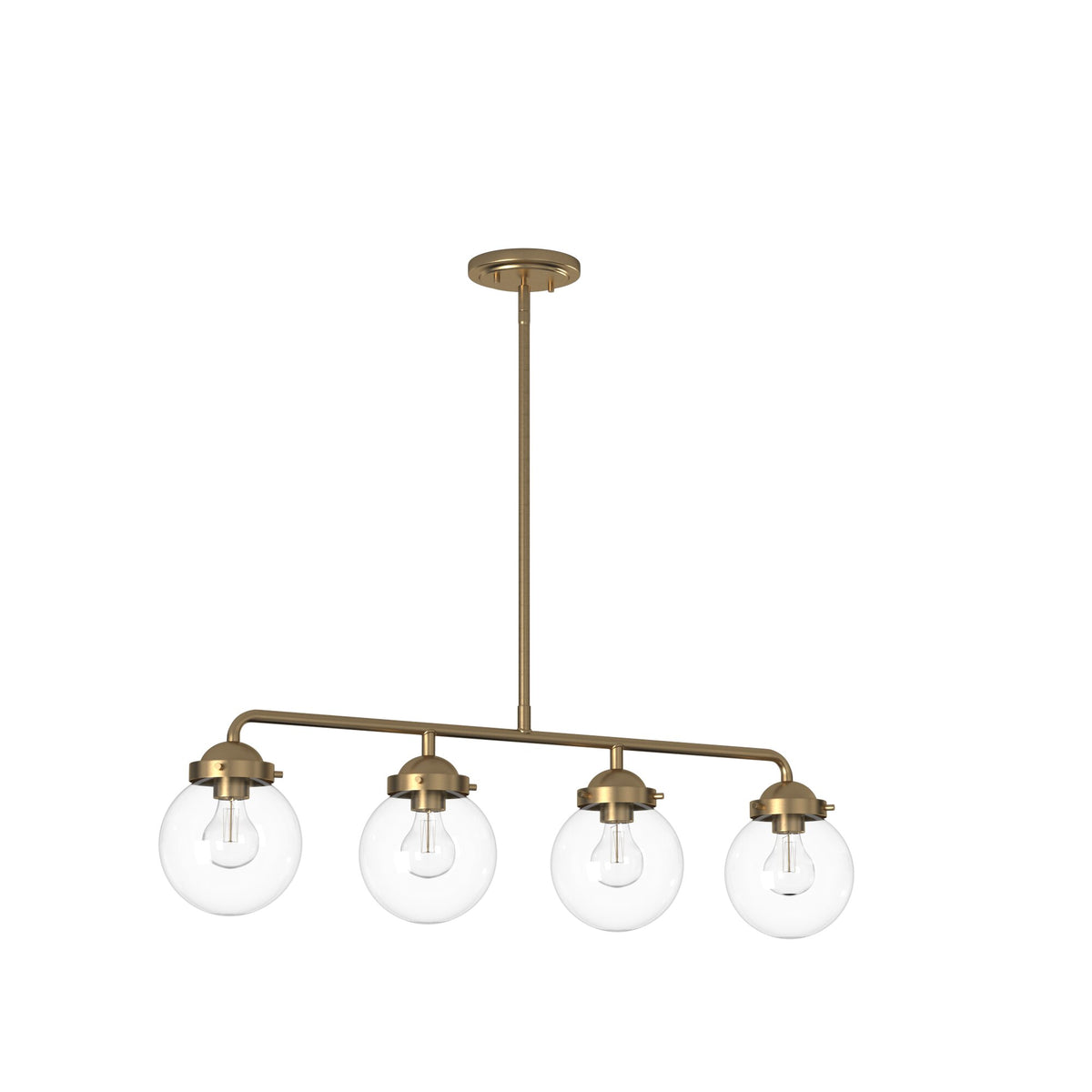 Knoll 4-Light Brushed Gold Retro Linear Chandelier for Kitchen Islands with No Bulbs Included