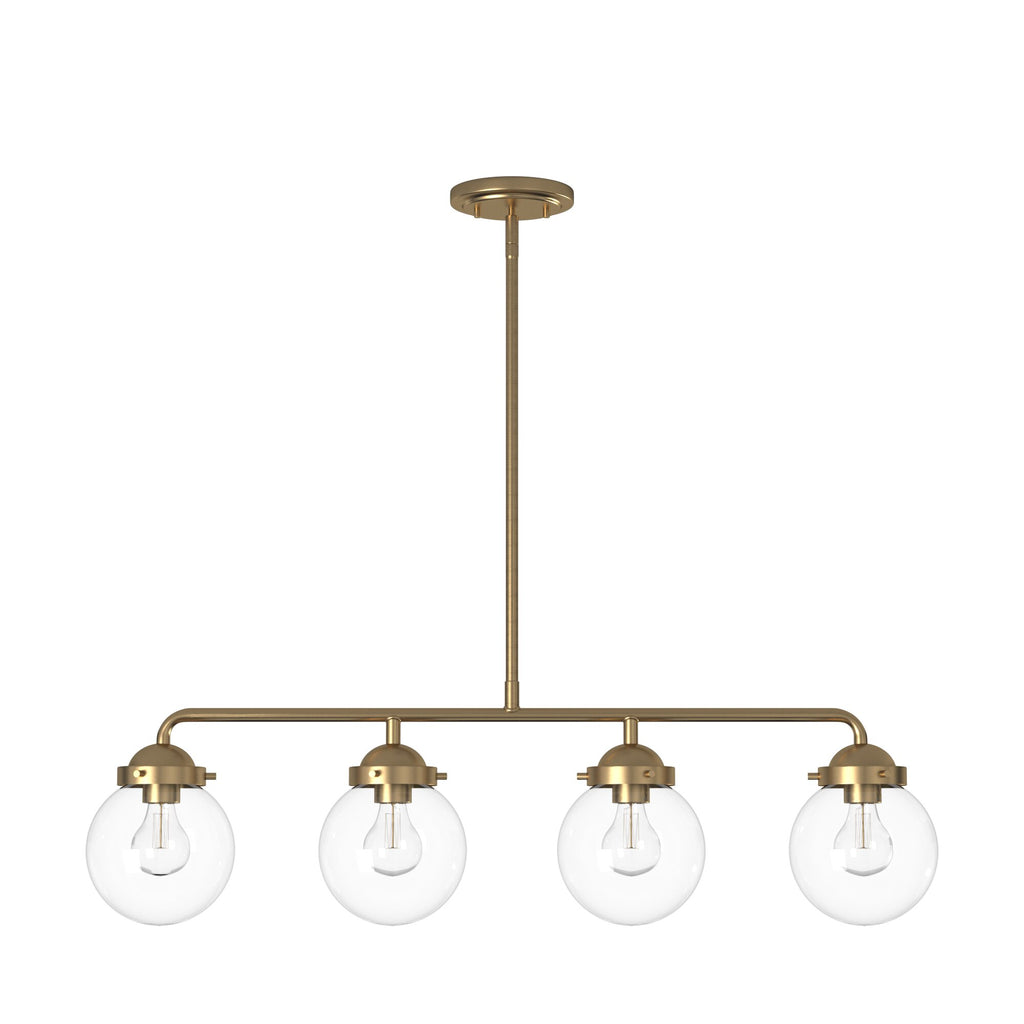 Knoll 4-Light Brushed Gold Retro Linear Chandelier for Kitchen Islands with No Bulbs Included