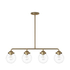 Knoll 4-Light Brushed Gold Retro Linear Chandelier for Kitchen Islands with No Bulbs Included