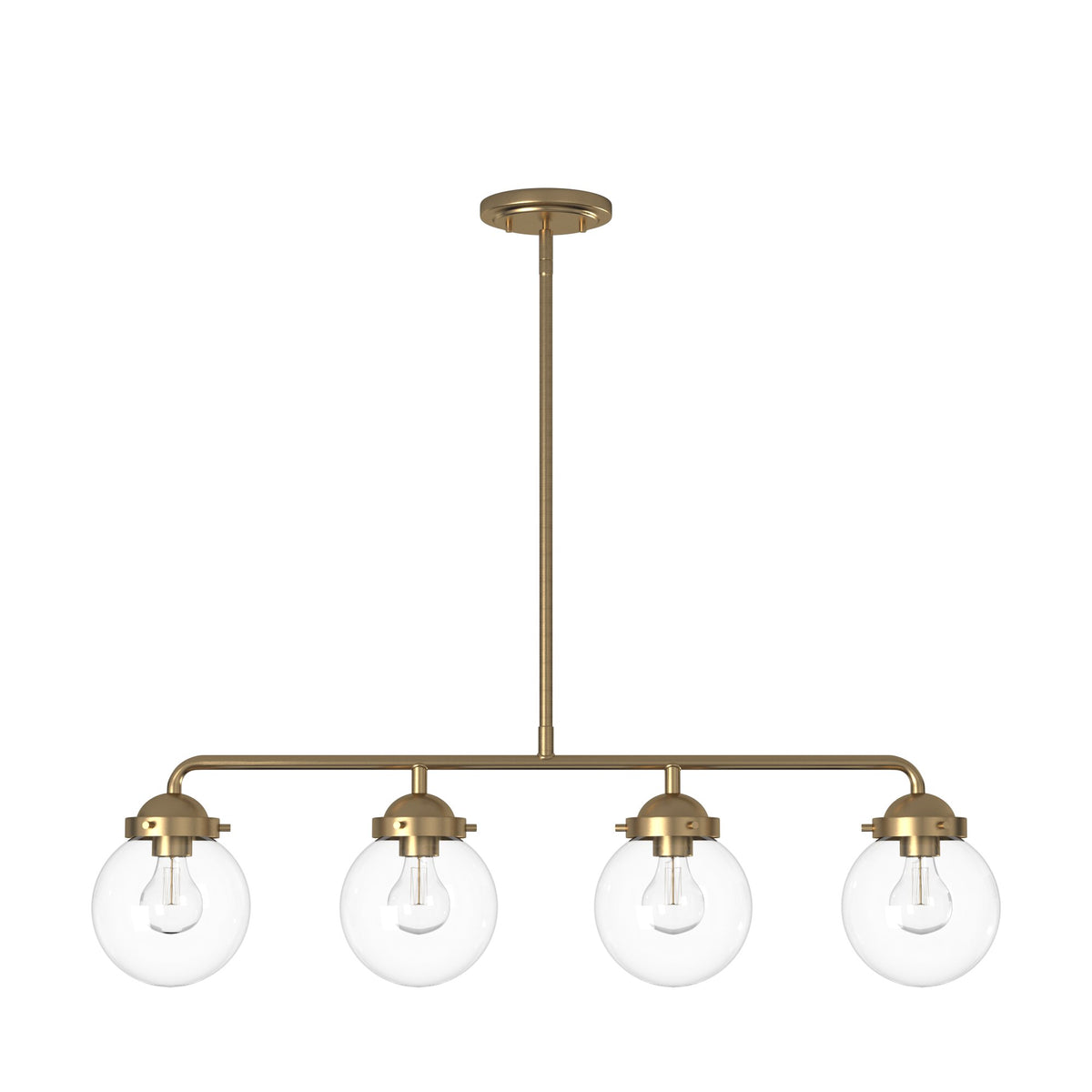 Knoll 4-Light Brushed Gold Retro Linear Chandelier for Kitchen Islands with No Bulbs Included