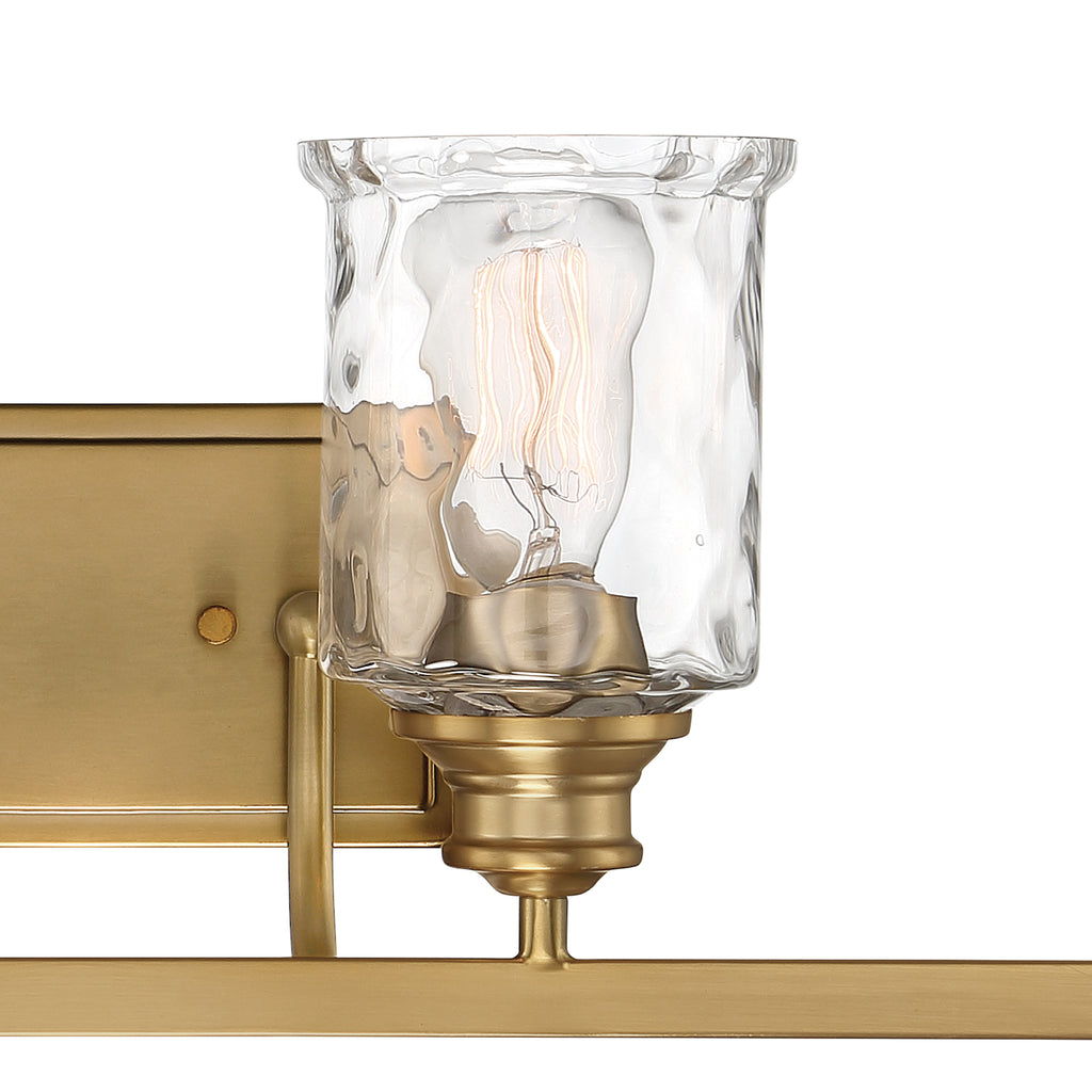 Drake 32 in. 4-Light Brushed Gold Classic Vanity Light with Clear Hammered Glass Shades