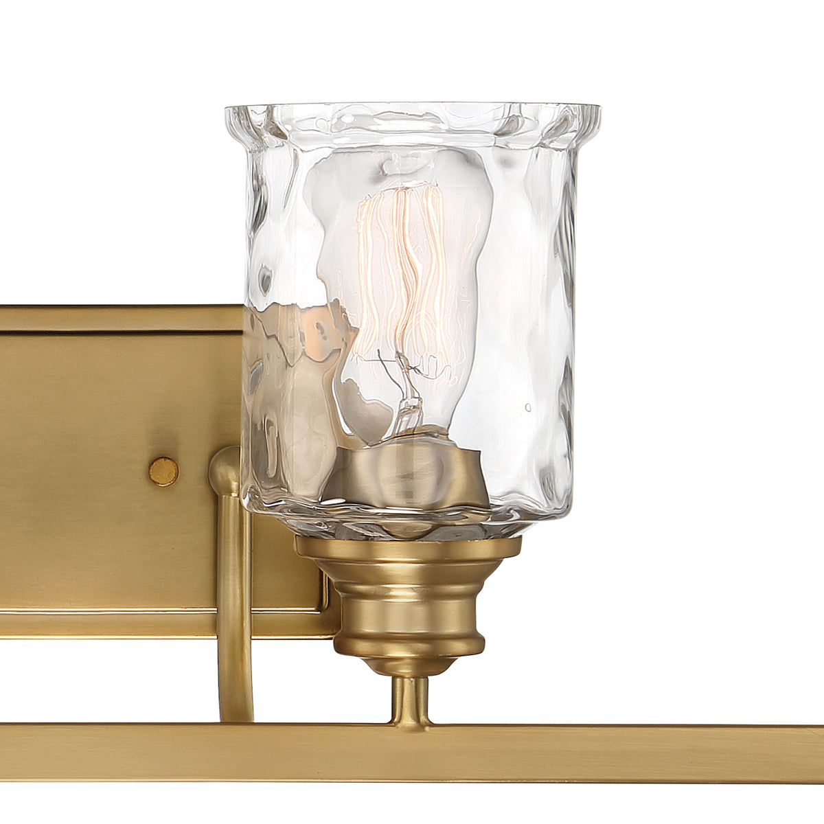 Drake 32 in. 4-Light Brushed Gold Classic Vanity Light with Clear Hammered Glass Shades