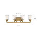 Drake 32 in. 4-Light Brushed Gold Classic Vanity Light with Clear Hammered Glass Shades