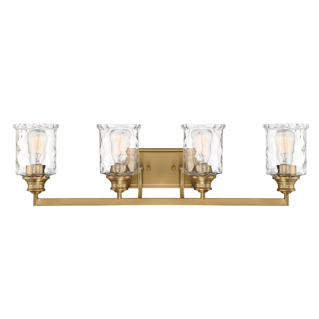 Drake 32 in. 4-Light Brushed Gold Classic Vanity Light with Clear Hammered Glass Shades