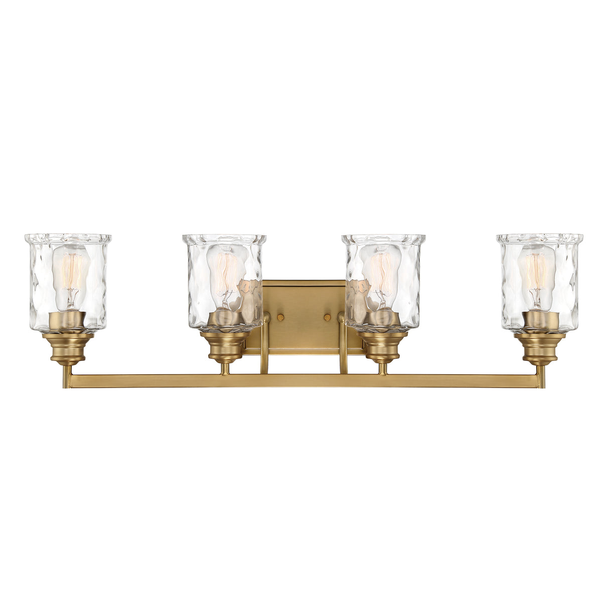 Drake 32 in. 4-Light Brushed Gold Classic Vanity Light with Clear Hammered Glass Shades