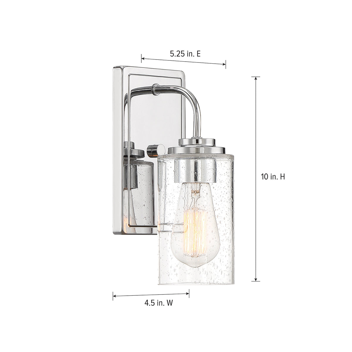 Logan 4.5 in. 1-Light Chrome Classic Wall Sconce with Clear Seedy Glass Shade for Living Rooms