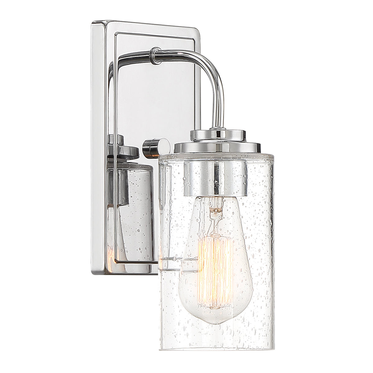 Logan 4.5 in. 1-Light Chrome Classic Wall Sconce with Clear Seedy Glass Shade for Living Rooms