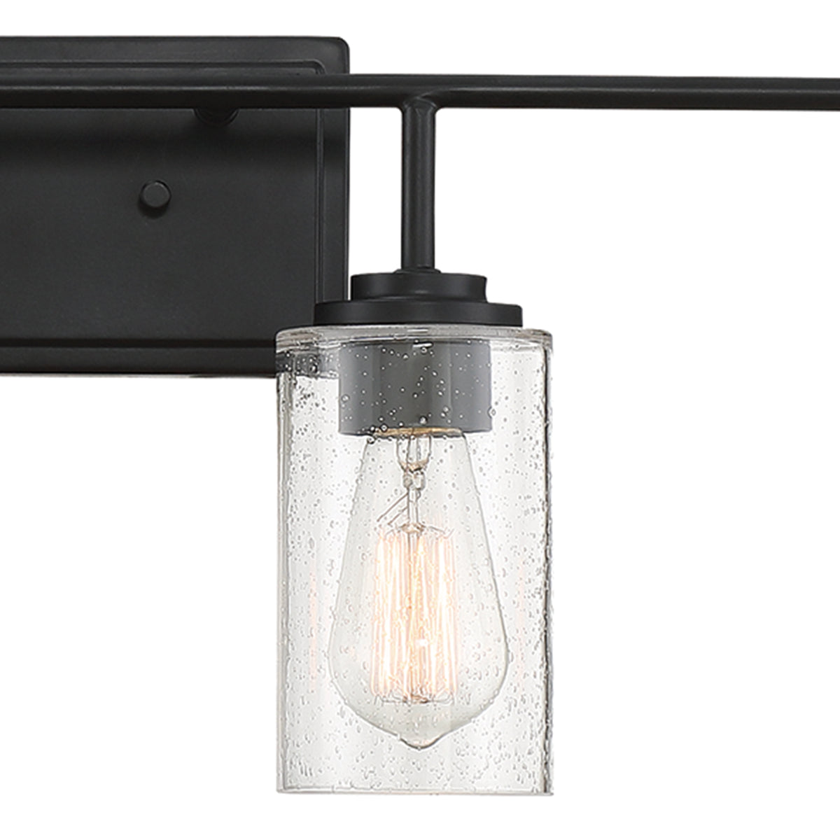 Logan 32 in. 4-Light Matte Black Classic Wall Sconce with Clear Seedy Glass Shades for Living Rooms