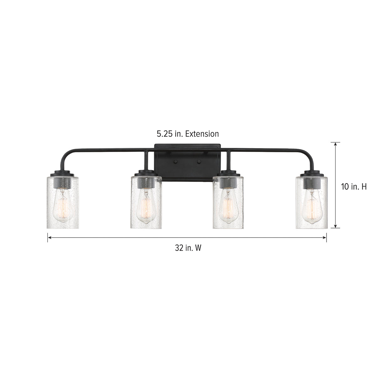 Logan 32 in. 4-Light Matte Black Classic Wall Sconce with Clear Seedy Glass Shades for Living Rooms