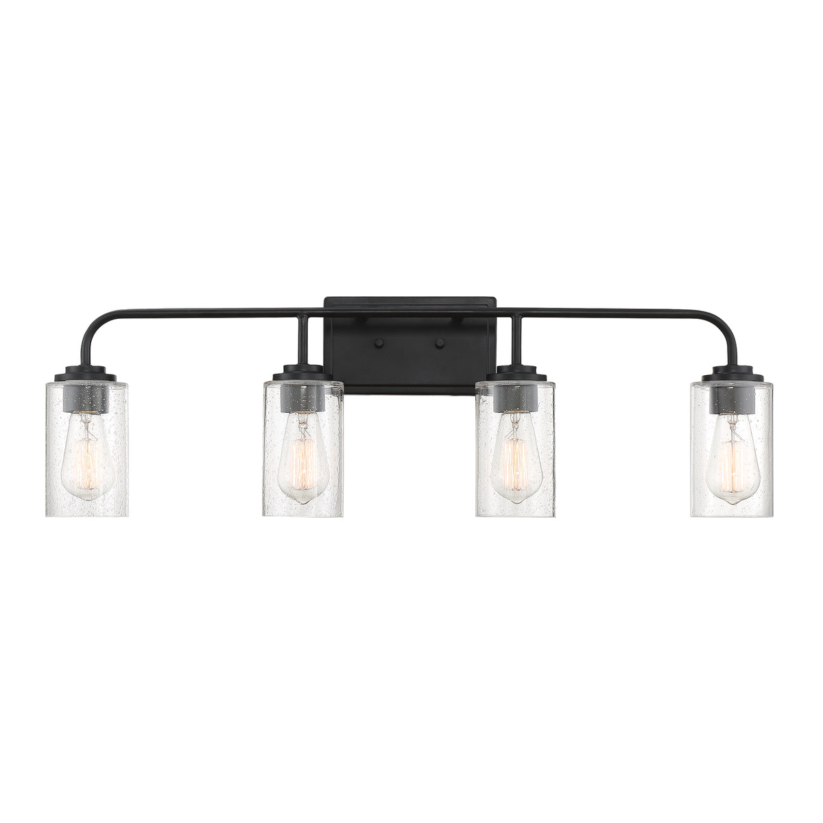 Logan 32 in. 4-Light Matte Black Classic Wall Sconce with Clear Seedy Glass Shades for Living Rooms