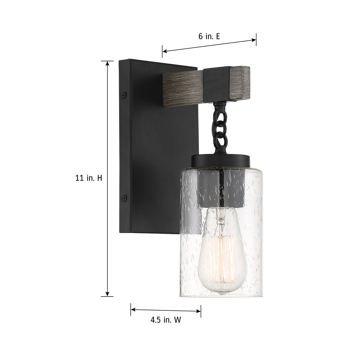 Fulton 4 in. 1-Light Matte Black Industrial Wall Sconce with Clear Seedy Glass Shade for Living Rooms