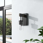 Fulton 4 in. 1-Light Matte Black Industrial Wall Sconce with Clear Seedy Glass Shade for Living Rooms