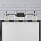 Inwood 32 in. 4-Light Matte Black Modern Vanity Light with Clear Glass Shades for Bathrooms