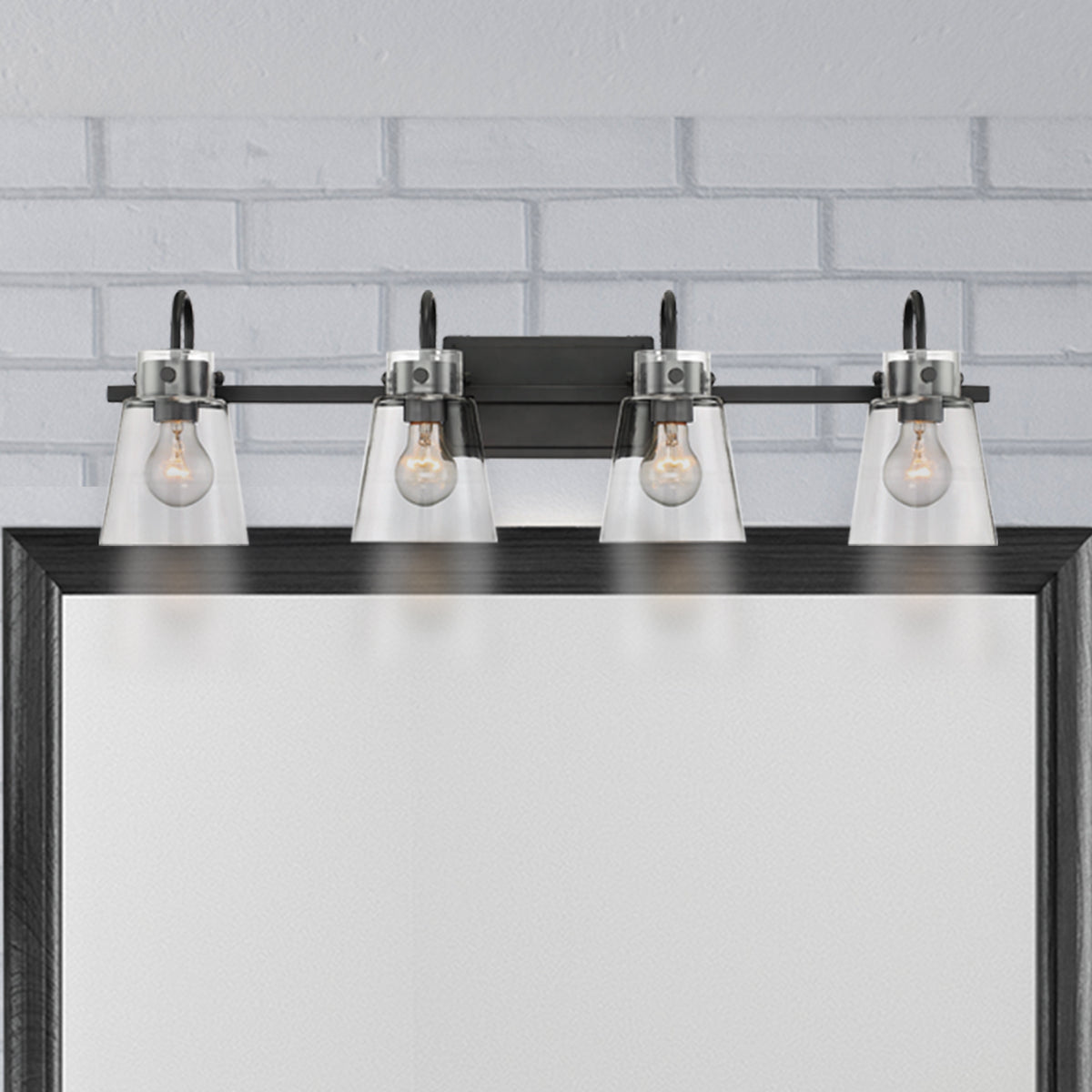 Inwood 32 in. 4-Light Matte Black Modern Vanity Light with Clear Glass Shades for Bathrooms