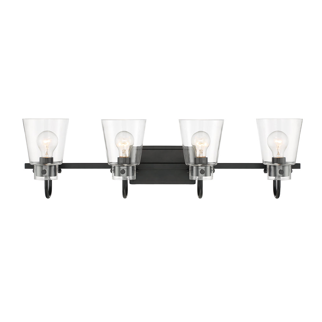 Inwood 32 in. 4-Light Matte Black Modern Vanity Light with Clear Glass Shades for Bathrooms