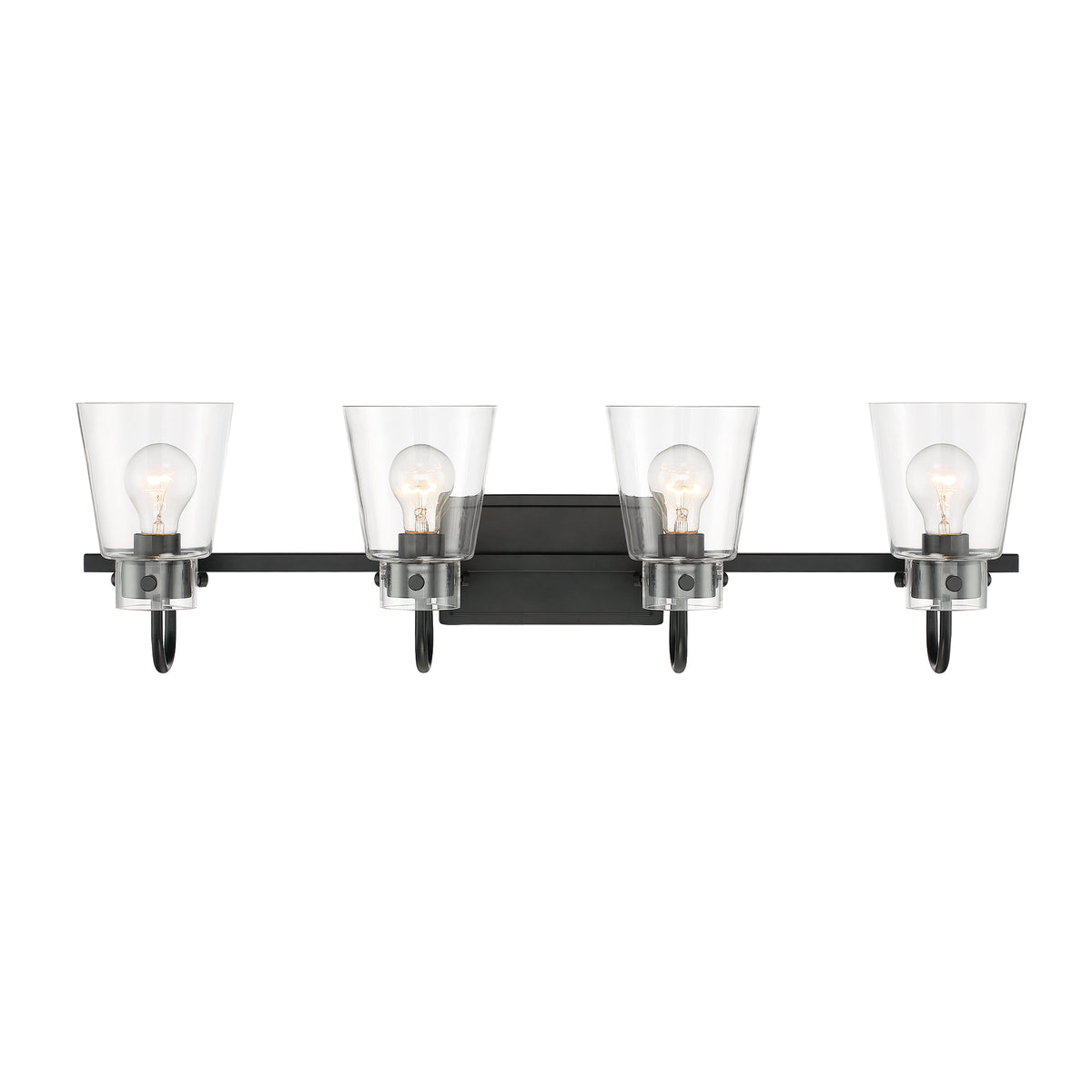 Inwood 32 in. 4-Light Matte Black Modern Vanity Light with Clear Glass Shades for Bathrooms