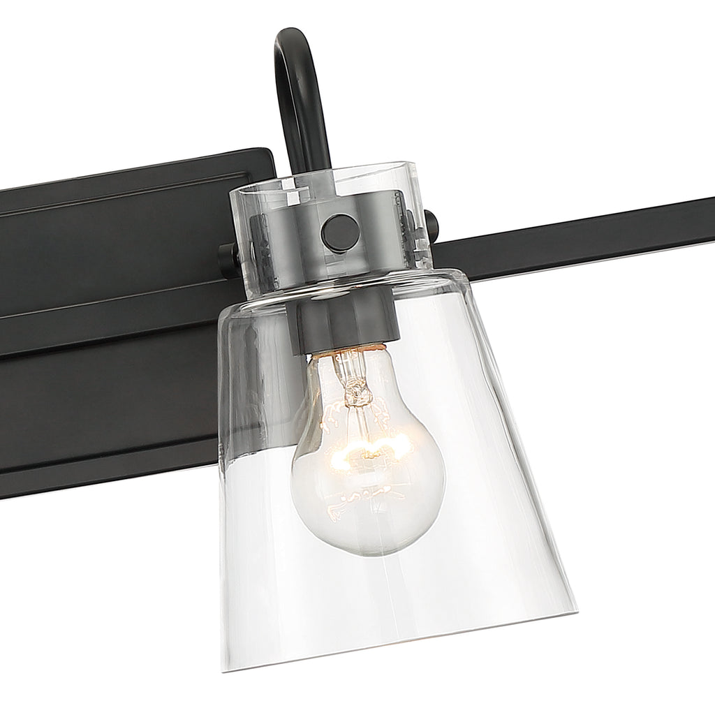 Inwood 32 in. 4-Light Matte Black Modern Vanity Light with Clear Glass Shades for Bathrooms