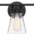 Elliott 24 in. 3-Light Matte Black Industrial Vanity Light with Clear Glass Shades for Bathrooms