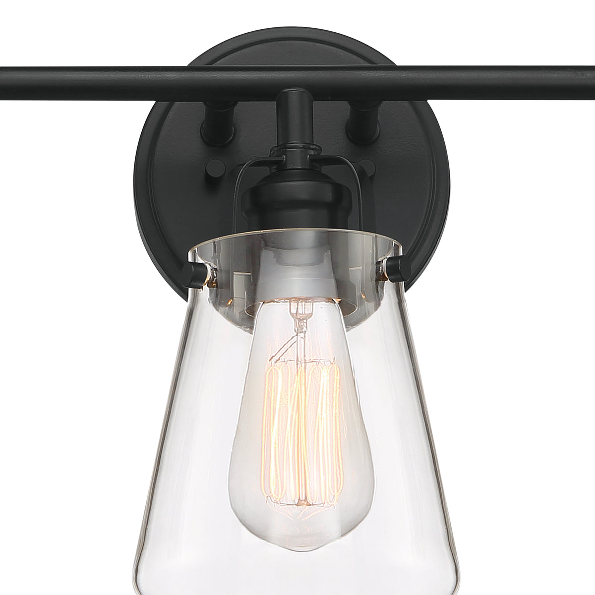 Elliott 24 in. 3-Light Matte Black Industrial Vanity Light with Clear Glass Shades for Bathrooms