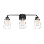 Elliott 24 in. 3-Light Matte Black Industrial Vanity Light with Clear Glass Shades for Bathrooms