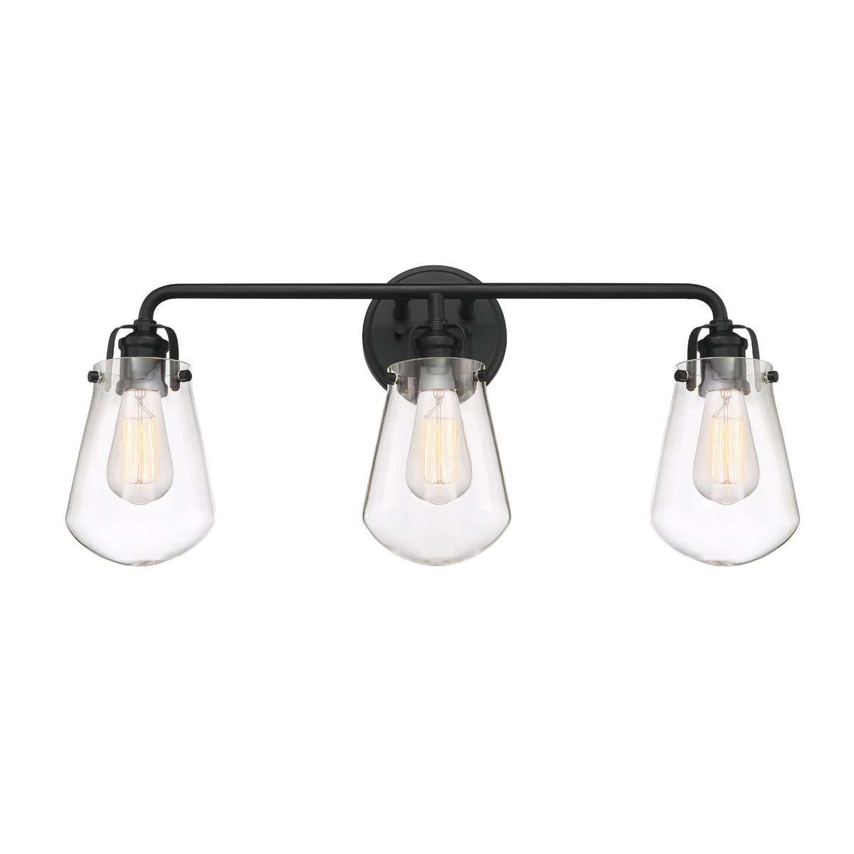 Elliott 24 in. 3-Light Matte Black Industrial Vanity Light with Clear Glass Shades for Bathrooms