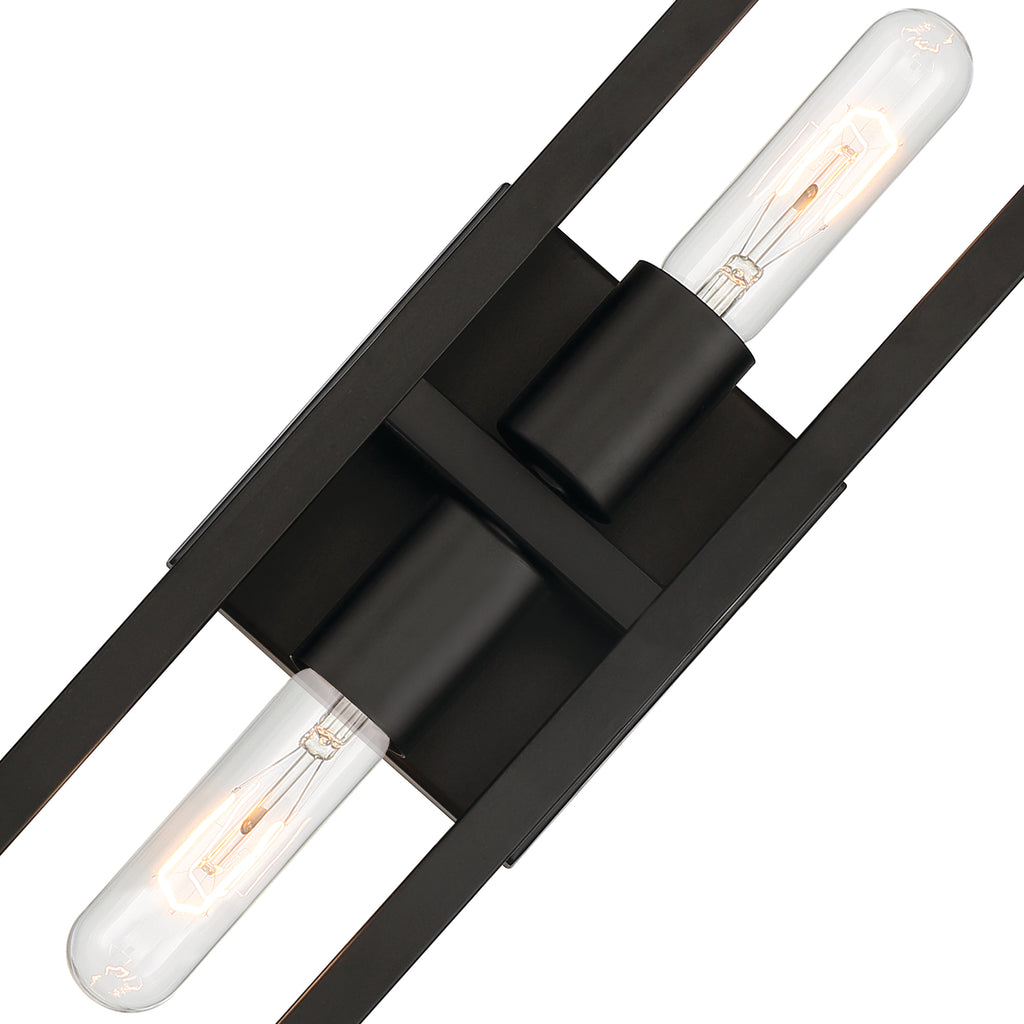 Urban Oasis 4.75 in. 2-Light Matte Black Minimalist Wall Sconce with Open Cage Design for Living Rooms