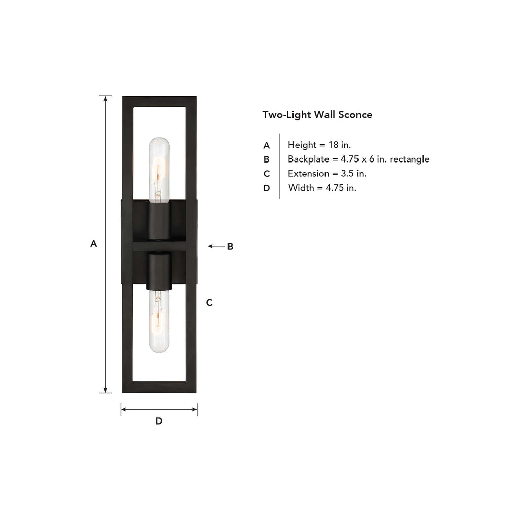 Urban Oasis 4.75 in. 2-Light Matte Black Minimalist Wall Sconce with Open Cage Design for Living Rooms