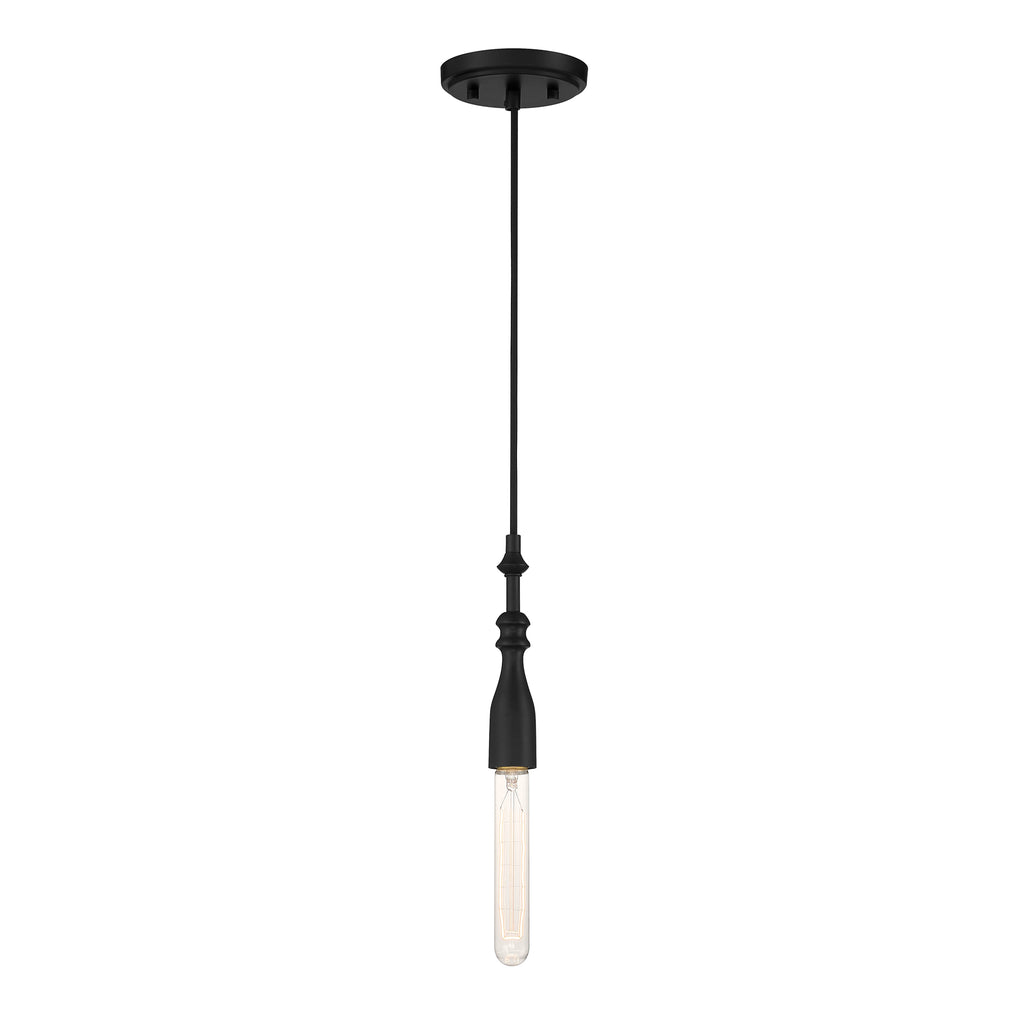 Black pendant light fixture on a white background