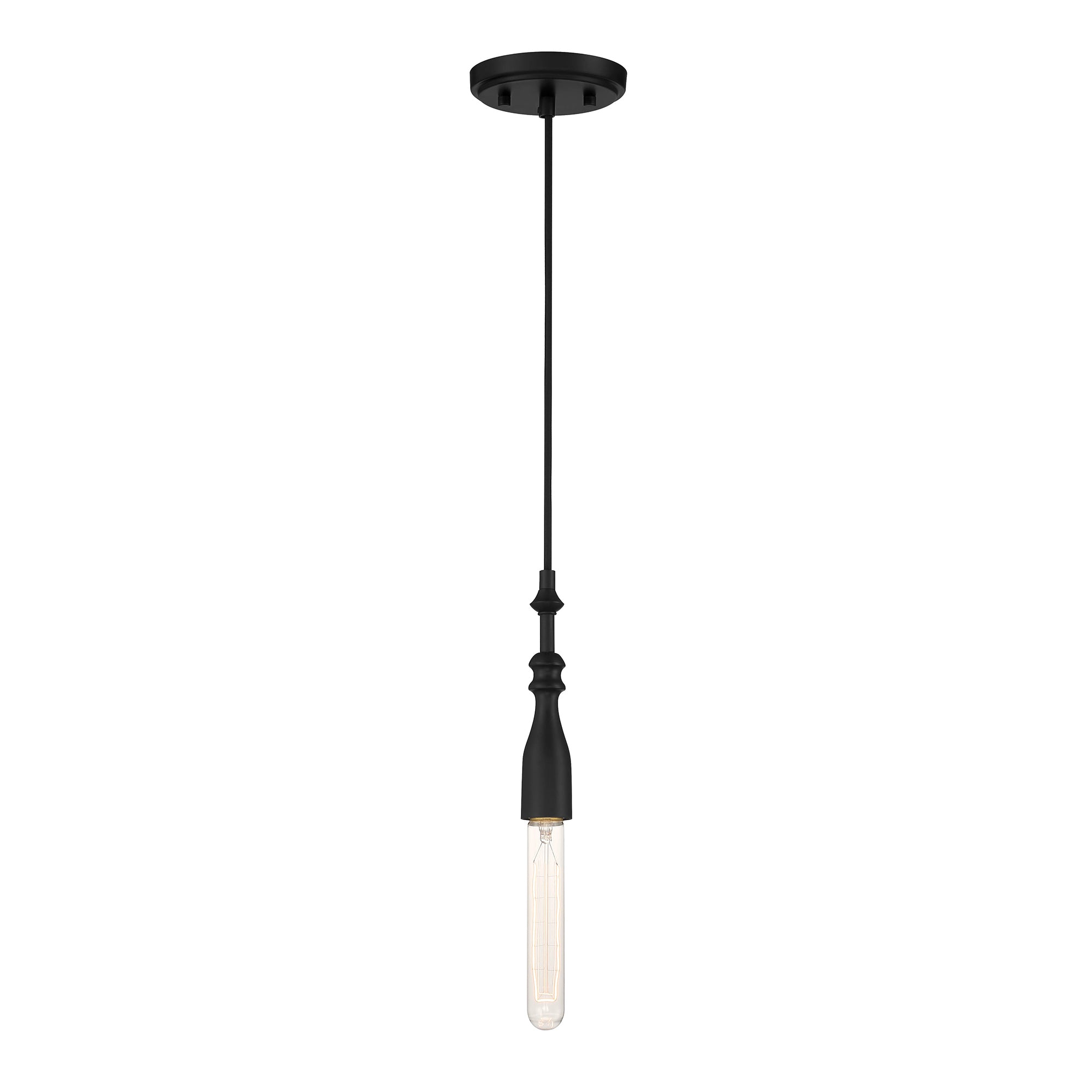 Black pendant light fixture on a white background