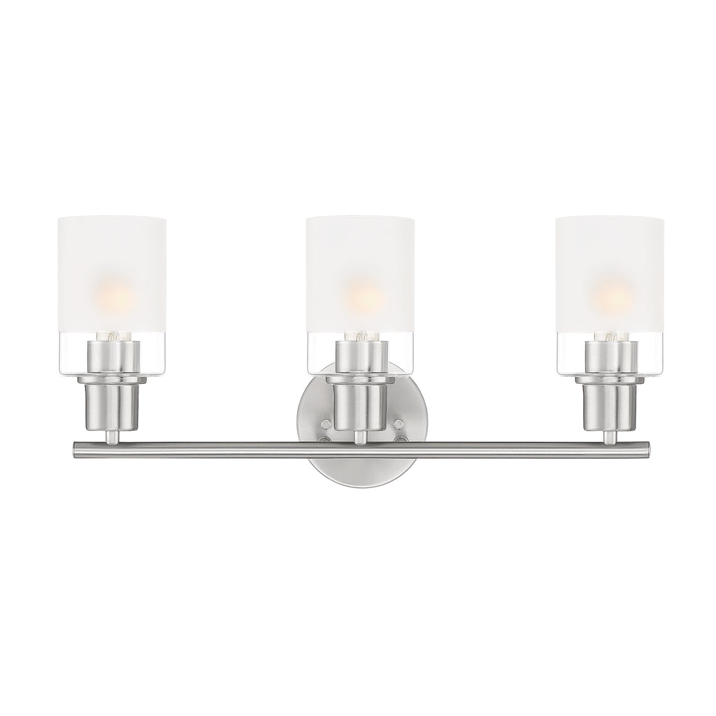 Cedar Lane 22 in. 3-Light Brushed Nickel Modern Vanity Light with Clear and Etched Glass Shades for Bathrooms