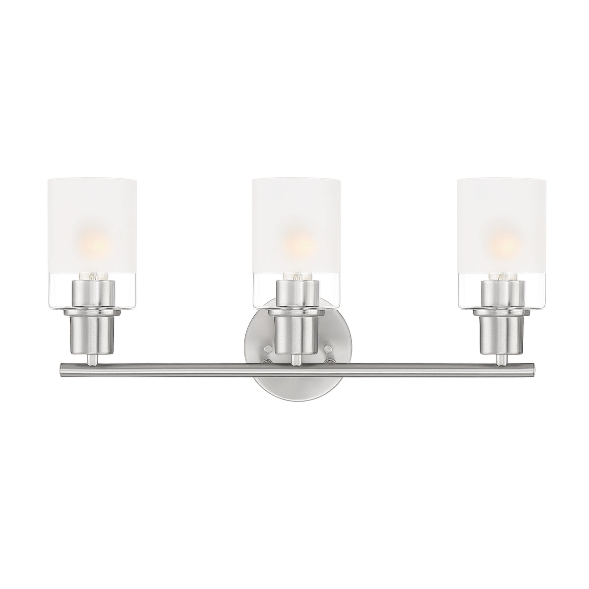 Cedar Lane 22 in. 3-Light Brushed Nickel Modern Vanity Light with Clear and Etched Glass Shades for Bathrooms