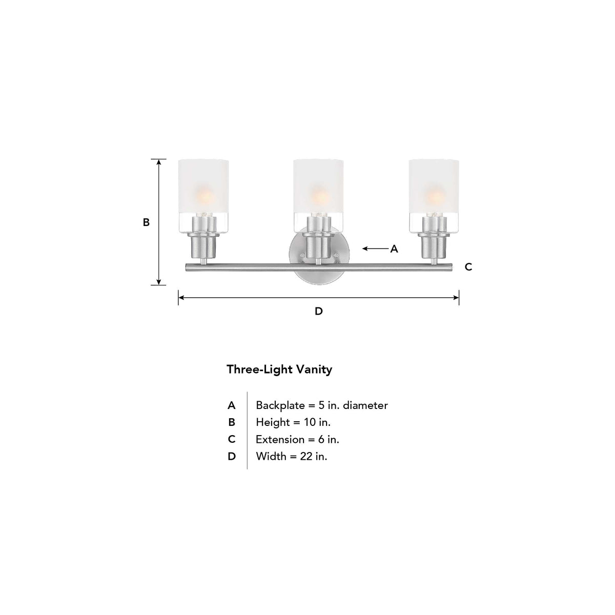 Cedar Lane 22 in. 3-Light Brushed Nickel Modern Vanity Light with Clear and Etched Glass Shades for Bathrooms