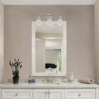 Cedar Lane 22 in. 3-Light Brushed Nickel Modern Vanity Light with Clear and Etched Glass Shades for Bathrooms
