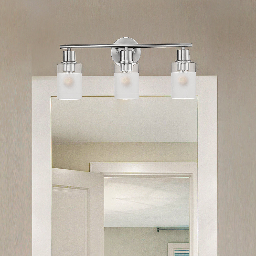 Cedar Lane 22 in. 3-Light Brushed Nickel Modern Vanity Light with Clear and Etched Glass Shades for Bathrooms