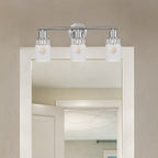 Cedar Lane 22 in. 3-Light Brushed Nickel Modern Vanity Light with Clear and Etched Glass Shades for Bathrooms