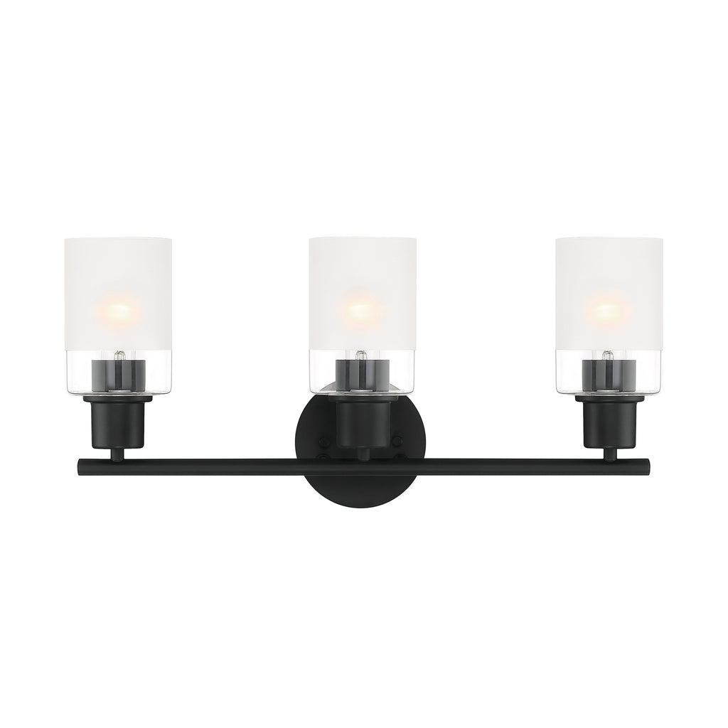 Cedar Lane 22 in. 3-Light Brushed Nickel Modern Vanity Light with Clear and Etched Glass Shades for Bathrooms