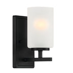 Carmine 4.5 in. 1-Light Matte Black Modern Wall Sconce with Etched Glass Shade