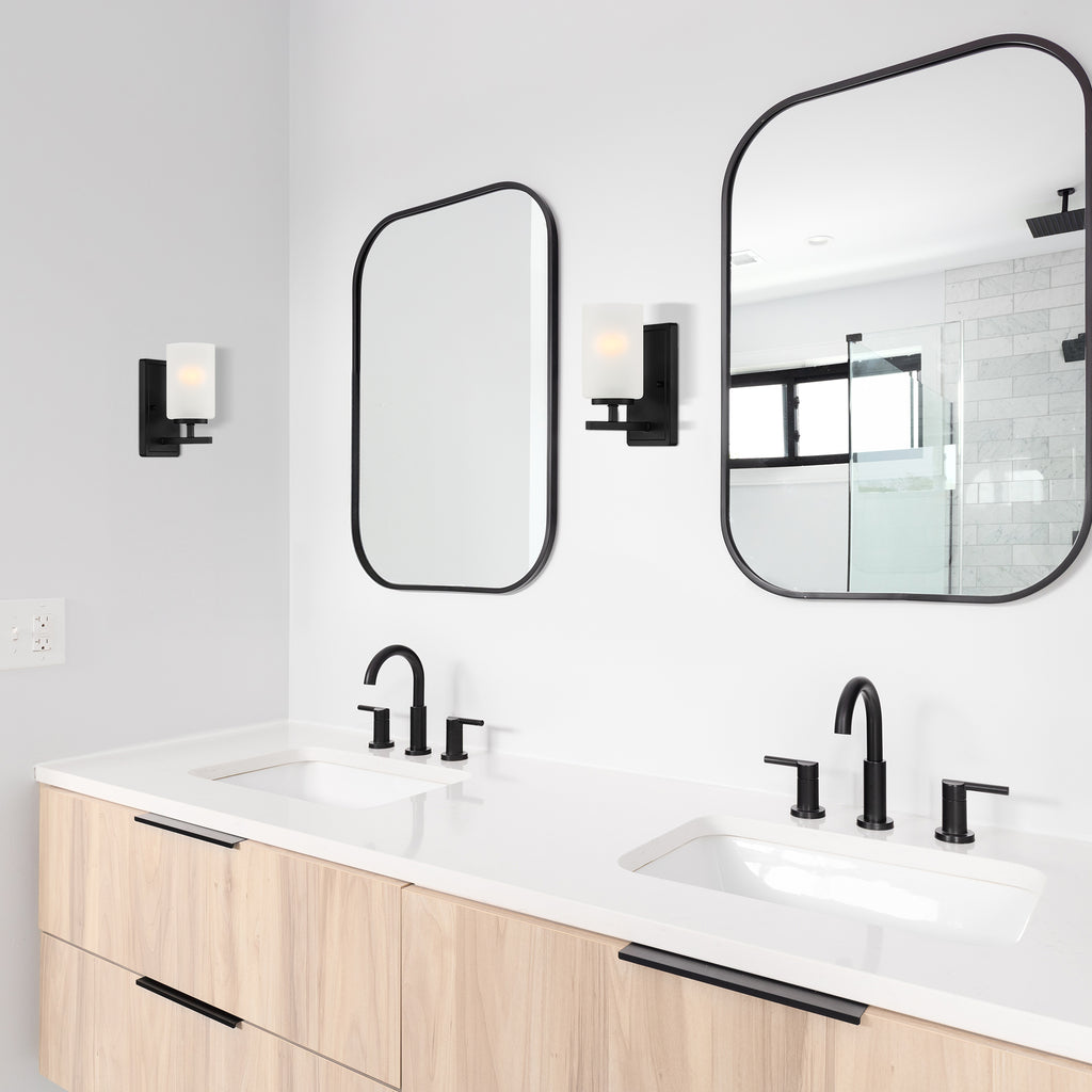 Carmine 4.5 in. 1-Light Matte Black Modern Wall Sconce with Etched Glass Shade