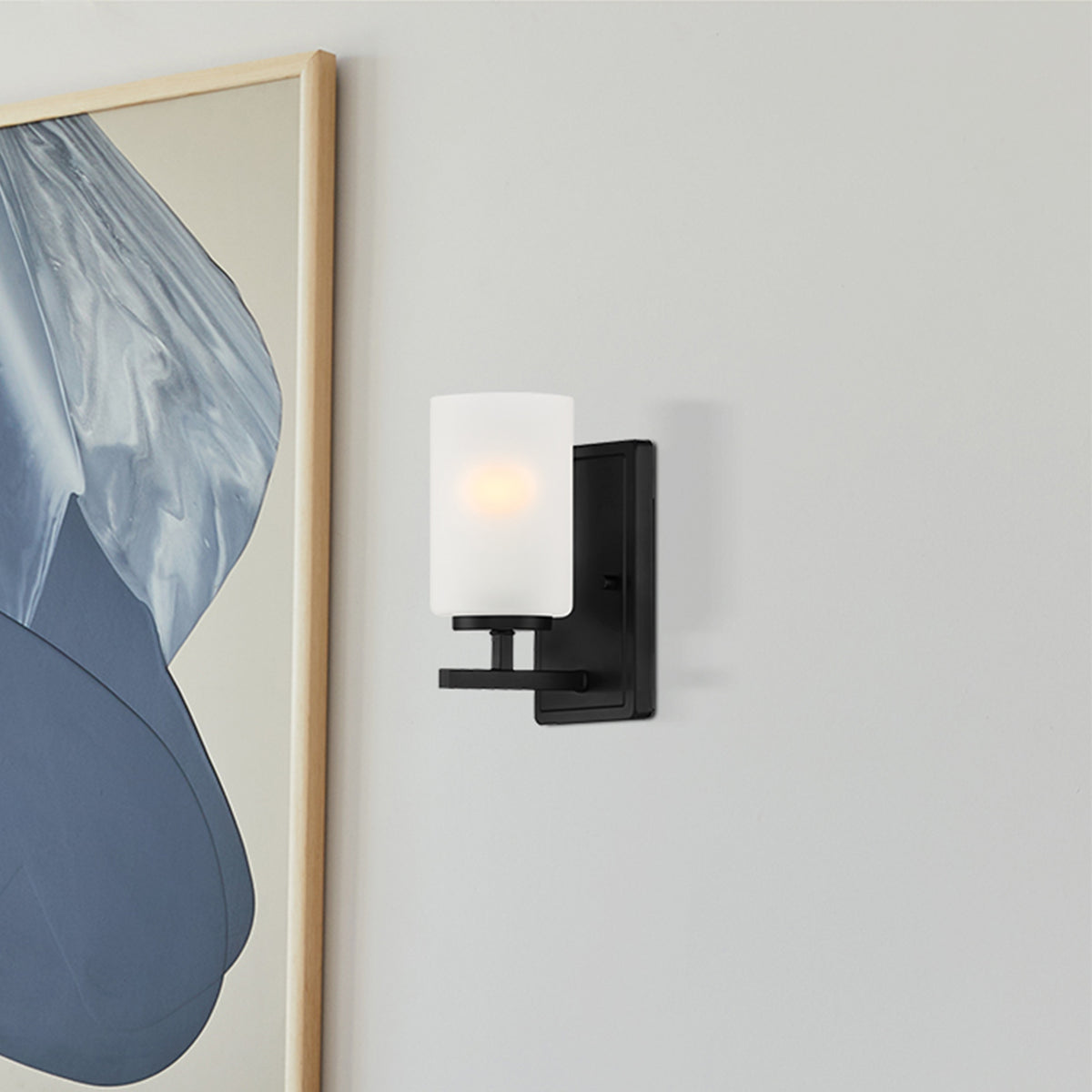 Carmine 4.5 in. 1-Light Matte Black Modern Wall Sconce with Etched Glass Shade
