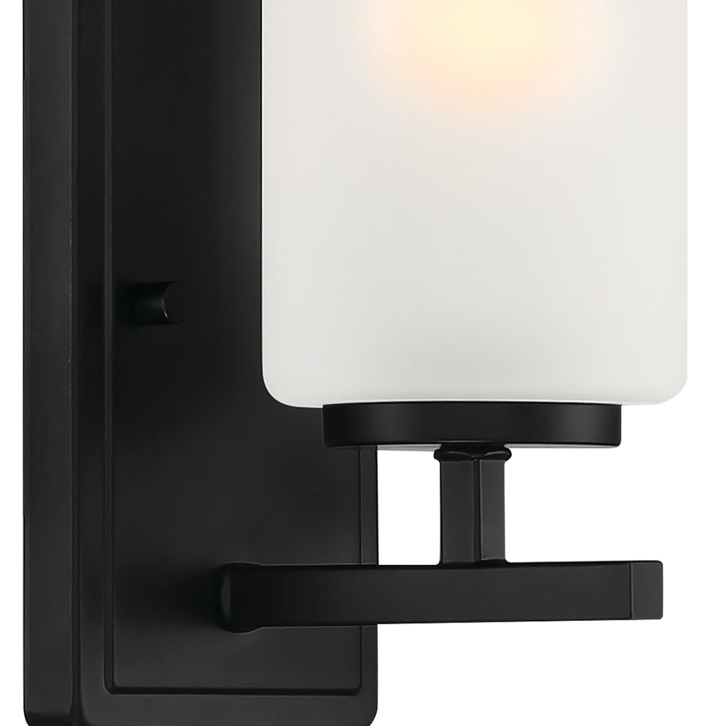 Carmine 4.5 in. 1-Light Matte Black Modern Wall Sconce with Etched Glass Shade
