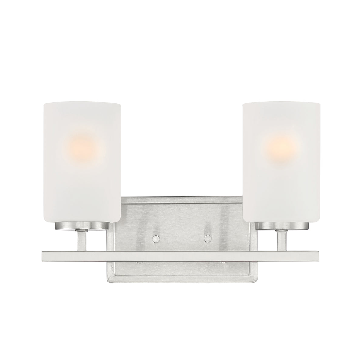 Carmine 14 in. 2-Light Brushed Nickel Transitional Vanity Light with Etched Glass Shades for Bathrooms