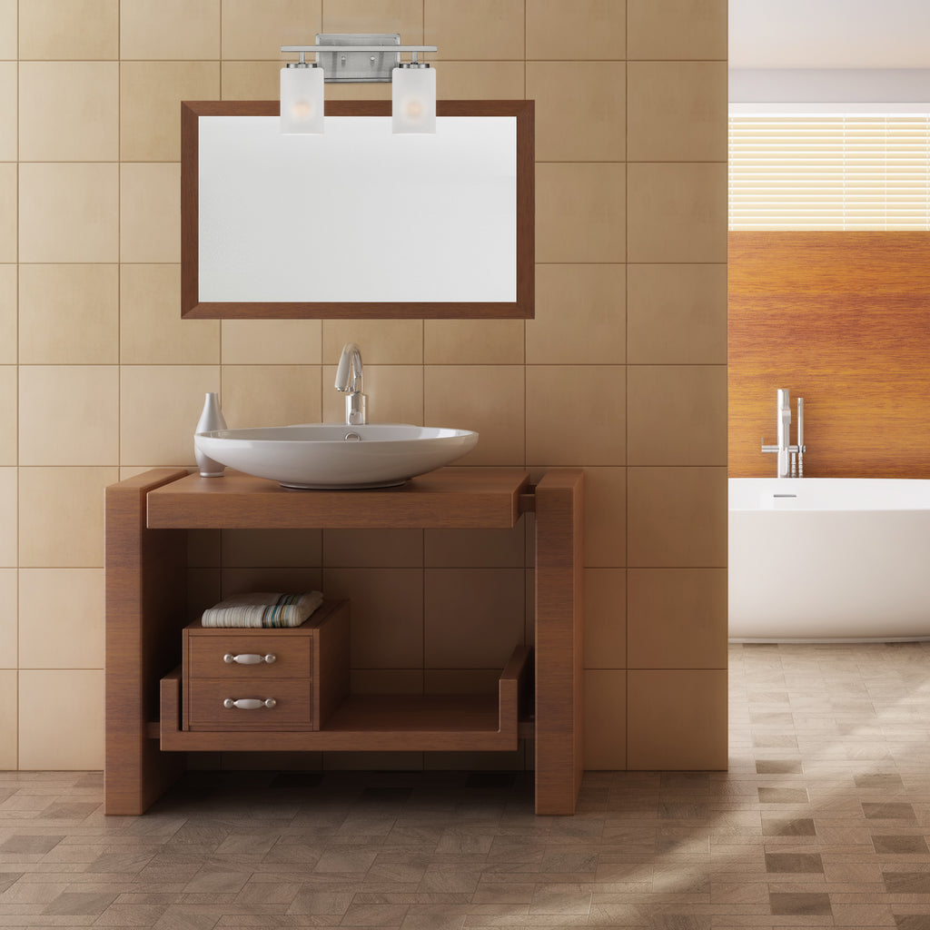Carmine 14 in. 2-Light Brushed Nickel Transitional Vanity Light with Etched Glass Shades for Bathrooms